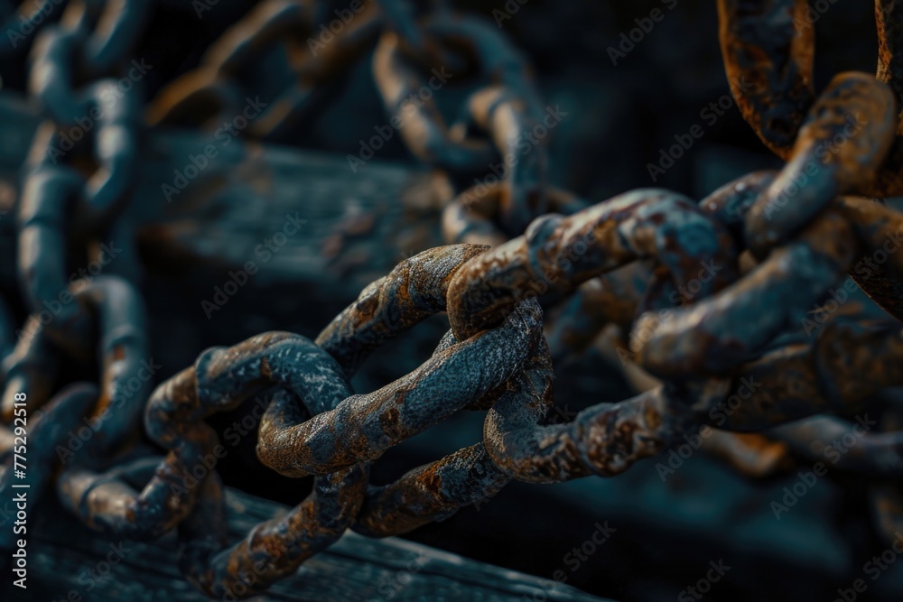 Aufkleber a close up view of rusty chains, suitable for industrial concepts
