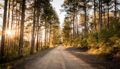 scenic view of dirt road amidst trees in forest - Powered by Adobe