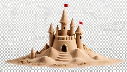 Sand castle on the beach isolated on transparent background