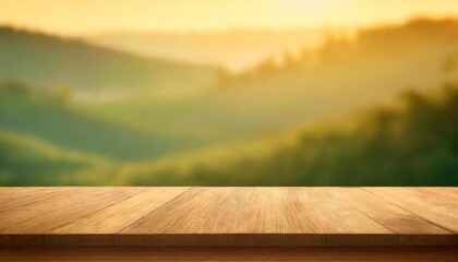blurred green nature background with wooden table for mockup or product display table platform with...