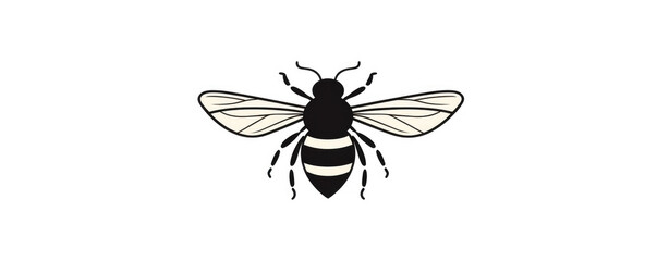 Bee logo in black white color. honey bee icon with hand drawn on white background.
