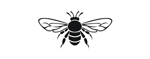 Bee logo in black white color. honey bee icon with hand drawn on white background.