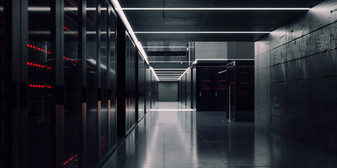 Obraz premium Modern Data Technology Center Server Racks in Dark Space