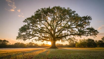 sun rise at angel oak tree in south carolina - obrazy, fototapety, plakaty