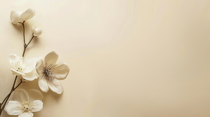 Abstract blooms on beige background, copy space