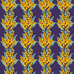 Fototapeta na wymiar Seamless pattern of mimosa flowers Hand drawn flat vector illustration 
