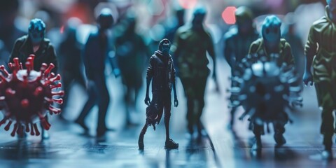A group of figurines of people walking down a street. Ideal for illustrating city life scenes