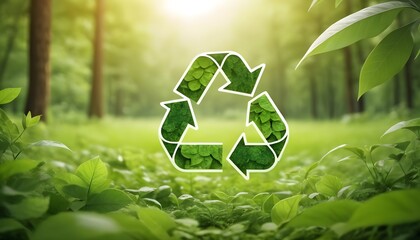 eco-friendly concept. recycling symbol icon on nature background. design to renewable resources sustainability. product eco-friendly. conservation to a green sustainable environment to net zero