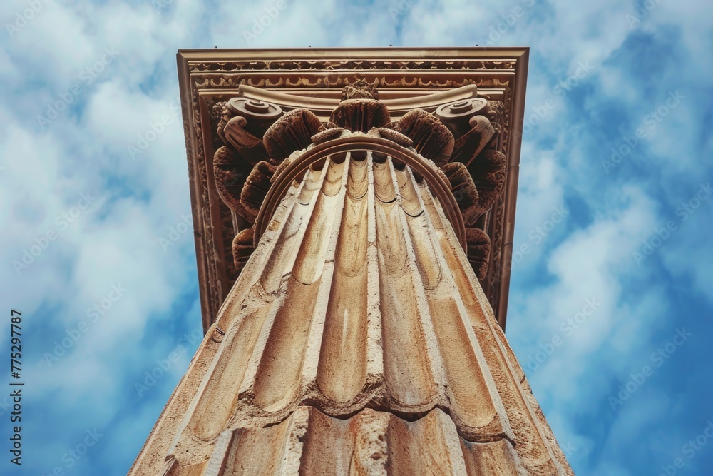Poster Close up of a column with a clear sky background. Suitable for architectural and construction concepts