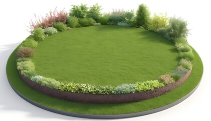 grass green circle land ground floor garden or garden earth soil land layer and green grass floor circle section land isolated on white background. 3d illustration render