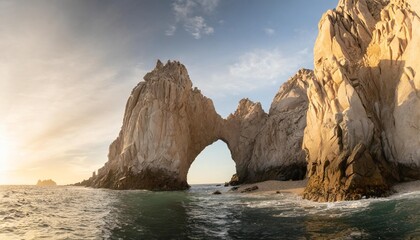 closeup view of the arch and surrounding rock formations at lands end in cabo san lucas baja...