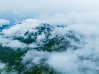 Landscape of tropical rain forest and sea of clouds in Wuzhishan, Hainan, China