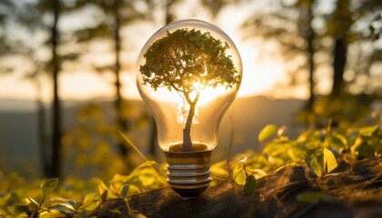 green energy concept light bulb with growing tree inside