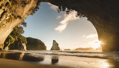 Selbstklebende Fototapete Cathedral Cove view from the cave at cathedral cove coromandel new zealand 39