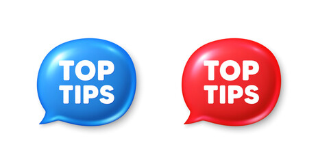 Top tips tag. Chat speech bubble 3d icons. Education faq sign. Best help assistance. Top tips chat offer. Speech bubble banners set. Text box balloon. Vector