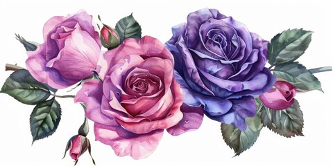 A beautiful watercolor painting of three roses on a white background. Perfect for greeting cards or floral designs