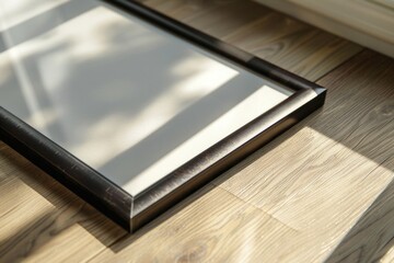 A mirror placed on a wooden floor, suitable for interior design projects