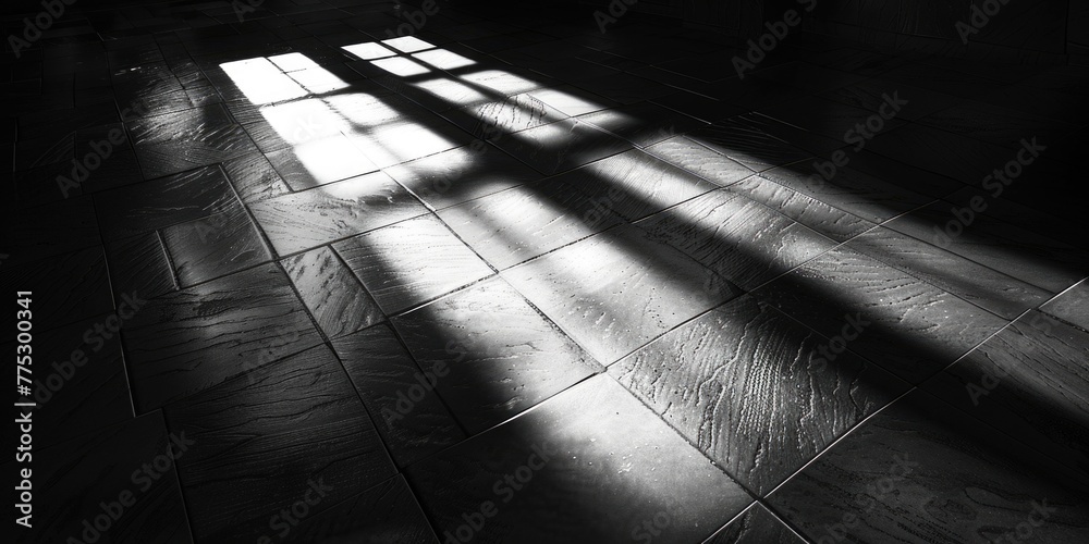 Poster black and white photo of light shining through a window, suitable for various design projects