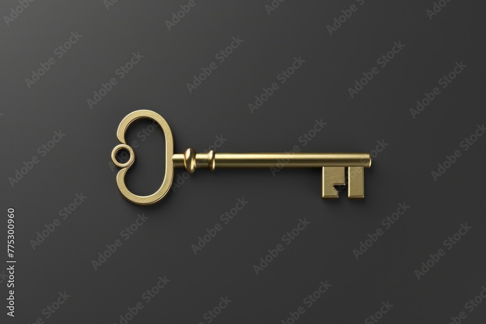 Poster A shiny golden key against a dark black backdrop. Perfect for security or access concepts