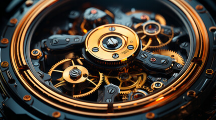 Mechanism clockwork of watch with jewels close-up