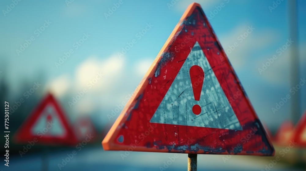 Aufkleber Detailed view of a red and white triangular sign. Suitable for traffic and warning concepts