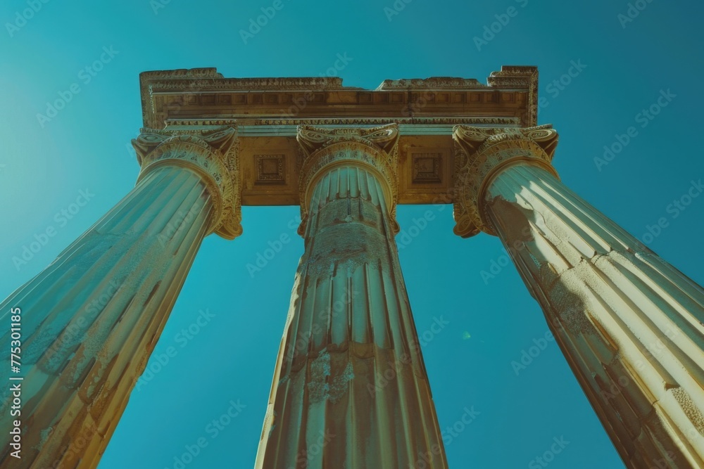 Poster a tall column with a clock on top, suitable for cityscape backgrounds