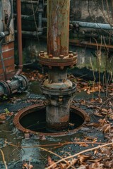 Fototapeta premium An old fire hydrant surrounded by water. Suitable for urban infrastructure themes