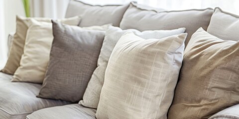 Cozy couch with stylish pillows, perfect for home decor projects