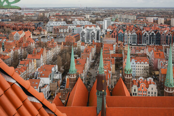 View of Gdańsk from the observation tower of St. Mary's Basilica. Gdańsk, Poland. - obrazy, fototapety, plakaty