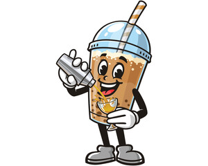 Bubble tea is making cocktail cartoon mascot illustration character vector clip art hand drawn
