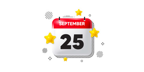 Calendar date of September 3d icon. 25th day of the month icon. Event schedule date. Meeting appointment time. 25th day of September. Calendar month date banner. Day or Monthly page. Vector