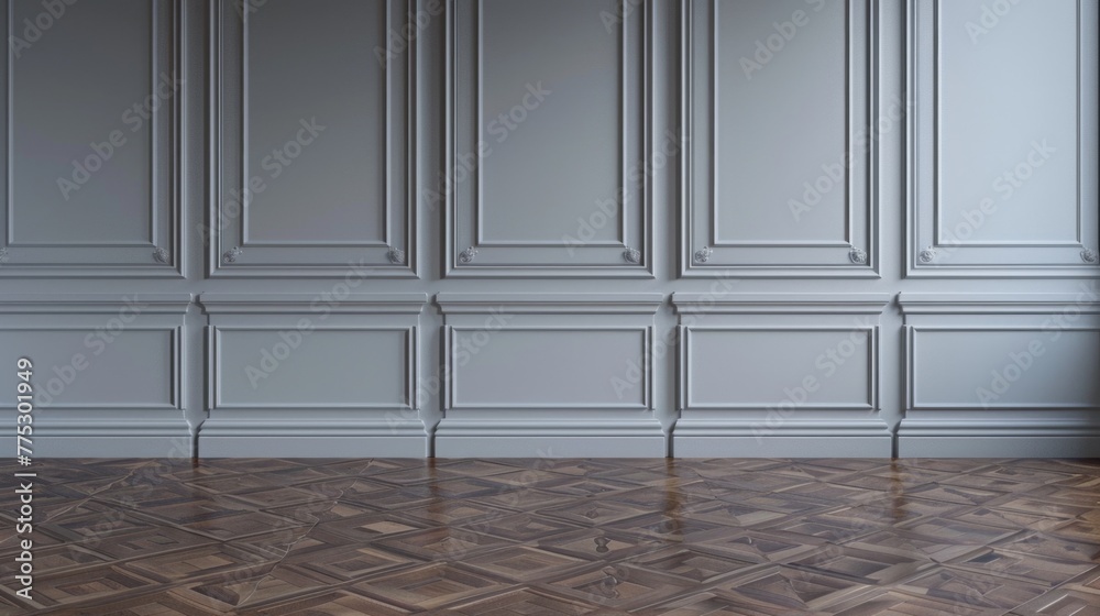 Poster Simple and versatile image of an empty room with wooden floor and white walls. Ideal for interior design concepts