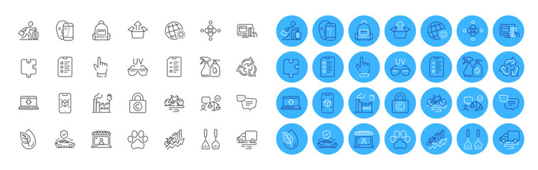 Training results, Interview and Transport insurance line icons pack. Delivery route, World weather, Internet downloading web icon. Online payment, Recycle, Send box pictogram. Lawyer. Vector