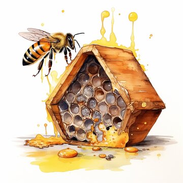 recommend clip art: Watercolour Animal Clipart Cute Baby bee is flying over the honey on white background