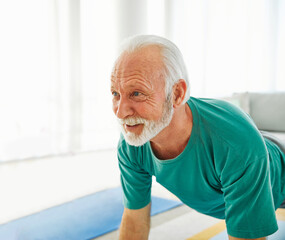 senior active exercise training sport fitness home stretching man elderly pilates gym yoga indoor...