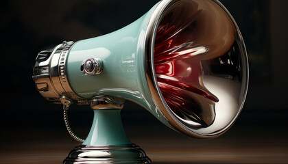 Vintage megaphone has been transformed into stylish lamp. - obrazy, fototapety, plakaty