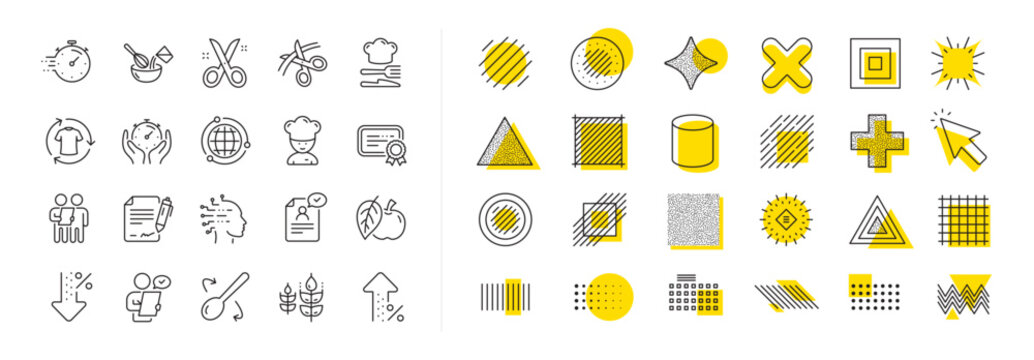 Approved application, Scissors cutting ribbon, Artificial intelligence icons. Design shape elements. Chef hat, Customer survey, Fast delivery line icons. Vector