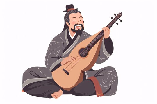 a man sitting on the floor playing a musical instrument