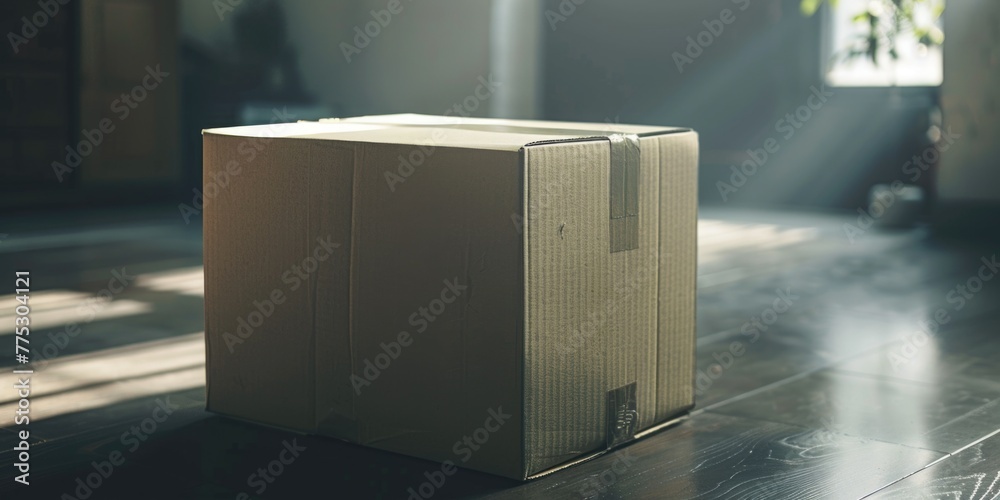 Aufkleber A simple image of a box sitting on the floor in a room. Suitable for various concepts and designs
