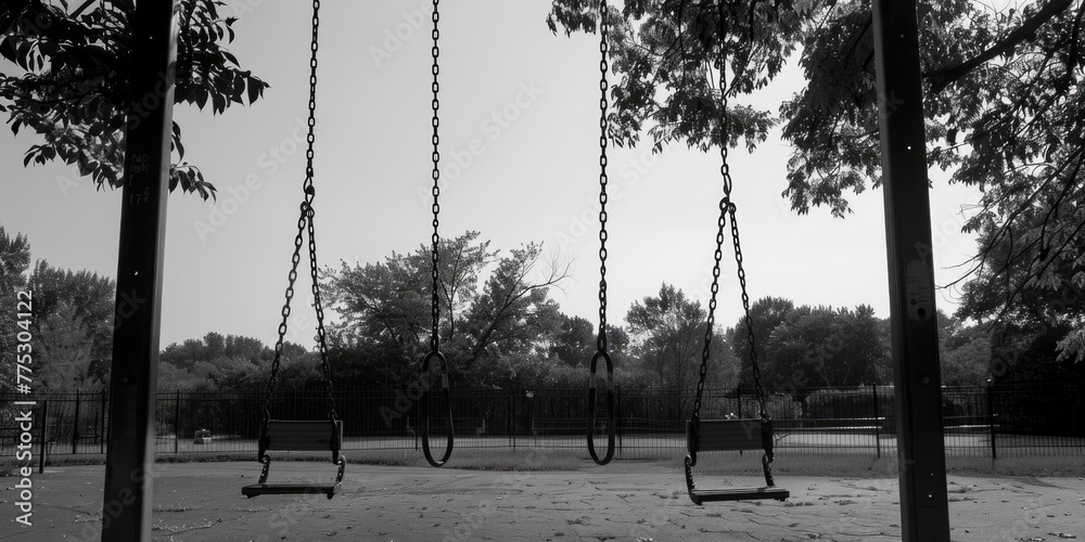 Poster monochrome image of swings in a park, suitable for various projects