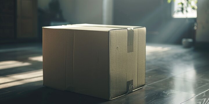 A simple image of a box sitting on the floor in a room. Suitable for various concepts and designs