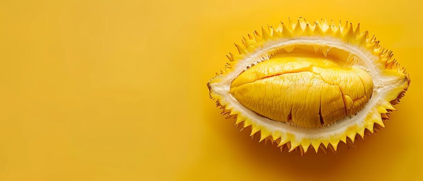   A close-up image of a yellow fruit with a bitten hole in the center against a yellow backdrop