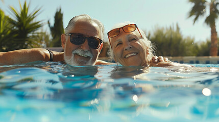 Senior Couple Enjoying Pool Time