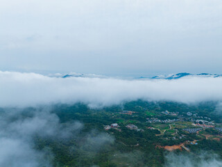 Landscape of tropical rain forest and sea of clouds in Wuzhishan, Hainan, China