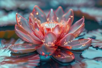 A serene pink flower floating on calm water, perfect for nature-themed designs