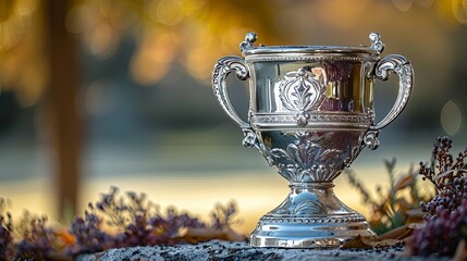 Silver trophy cup isolated on a white background, with a clipping path for easy selection.