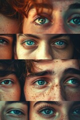 Close up of person's eyes with freckles, perfect for beauty and skincare concepts