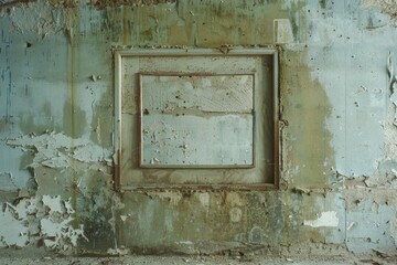 A room with peeling paint and a picture frame, suitable for renovation concept