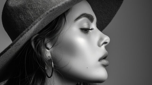 A fashionable woman wearing a hat and earrings, perfect for fashion blogs or magazines