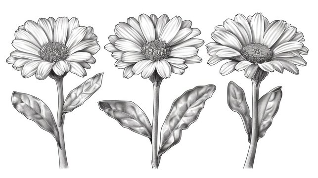 Three beautiful flowers on a clean white background. Perfect for floral designs